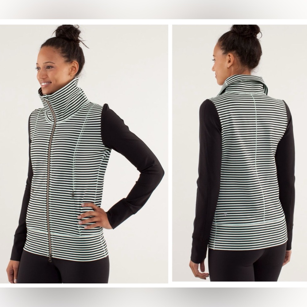 Lululemon Daily Yoga Jacket Sz 8 in Classic Stripe Mint Moment Black / Black EUC